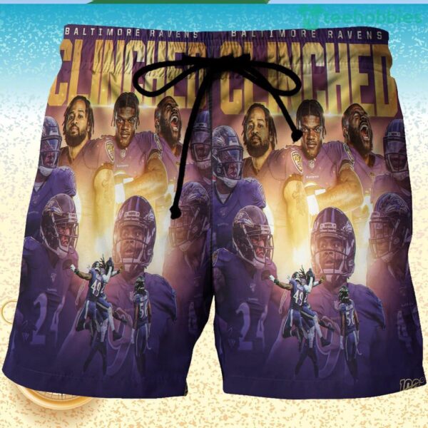 Baltimore Ravens Clinched Team 3D Printed Hawaiian Shorts Product Photo 1