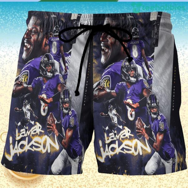 Baltimore Ravens Lamar Jackson 8 v11 3D Printed Hawaiian Shorts Product Photo 1