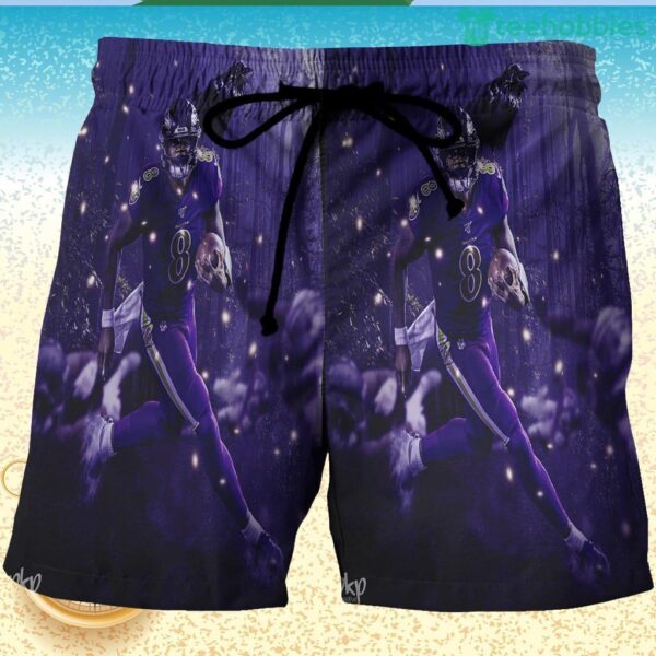 Baltimore Ravens Lamar Jackson 8 v12 3D Printed Hawaiian Shorts Product Photo 1