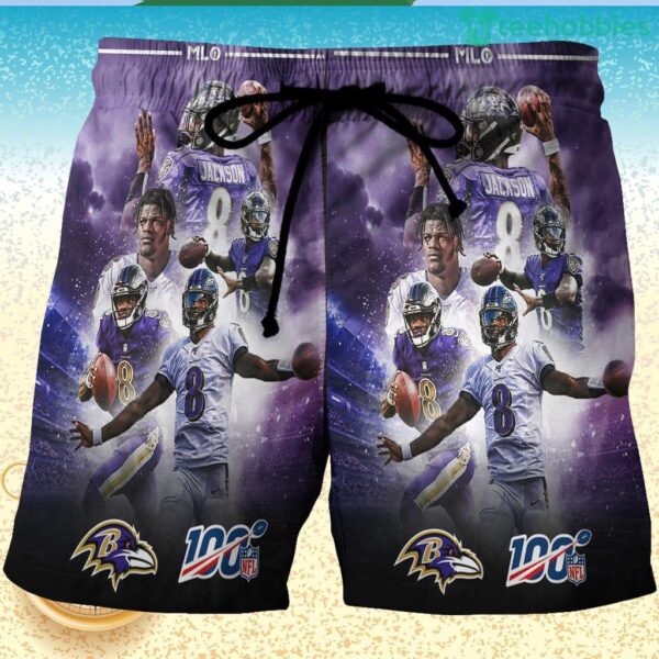 Baltimore Ravens Lamar Jackson 8 v14 3D Printed Hawaiian Shorts Product Photo 1