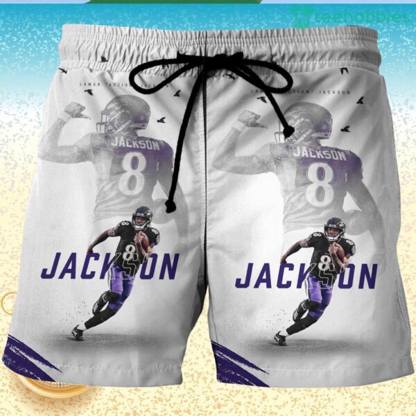 Baltimore Ravens Lamar Jackson 8 v16 3D Printed Hawaiian Shorts Product Photo 1