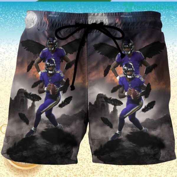 Baltimore Ravens Lamar Jackson 8 v19 3D Printed Hawaiian Shorts Product Photo 1