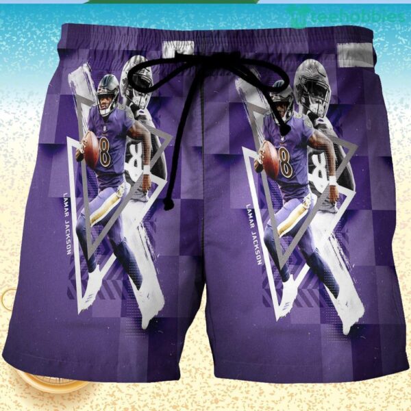 Baltimore Ravens Lamar Jackson 8 v5 3D Printed Hawaiian Shorts Product Photo 1