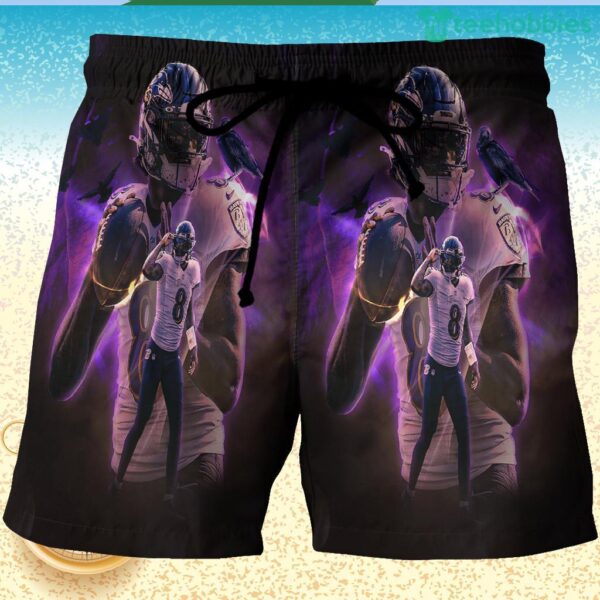 Baltimore Ravens Lamar Jackson 8 v8 3D Printed Hawaiian Shorts Product Photo 1