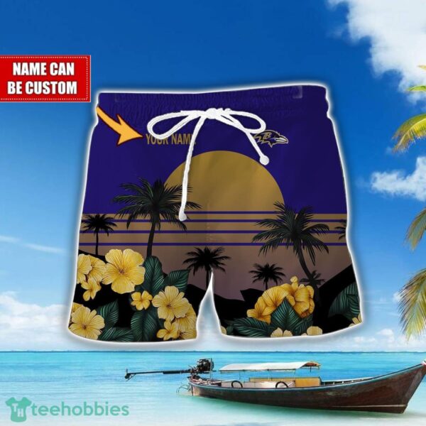 Baltimore Ravens NFL Team Hawaiian Shirt And Shorts Floral Beach Pattern Custom Name Product Photo 2