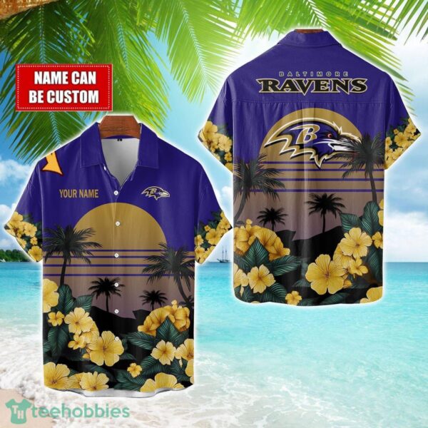 Baltimore Ravens NFL Team Hawaiian Shirt And Shorts Floral Beach Pattern Custom Name Product Photo 1