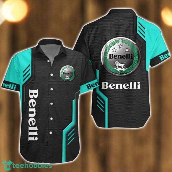 Benelli Logo Mix Light Blue and Black Color Hawaiian Shirt For Men And Women Product Photo 1