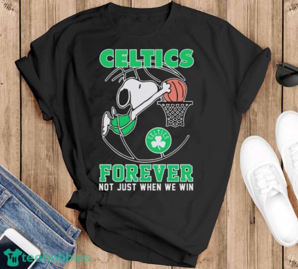 Boston Celtics Snoopy Plays Basketball Forever Not Just When We Win 2024 Shirt - Black T-Shirt