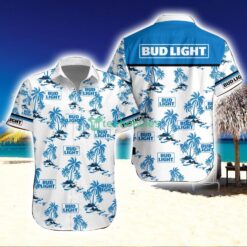 Bud Light Logo and Coconut tree Pattern White Hawaiian Shirt For Men And Women Product Photo 1