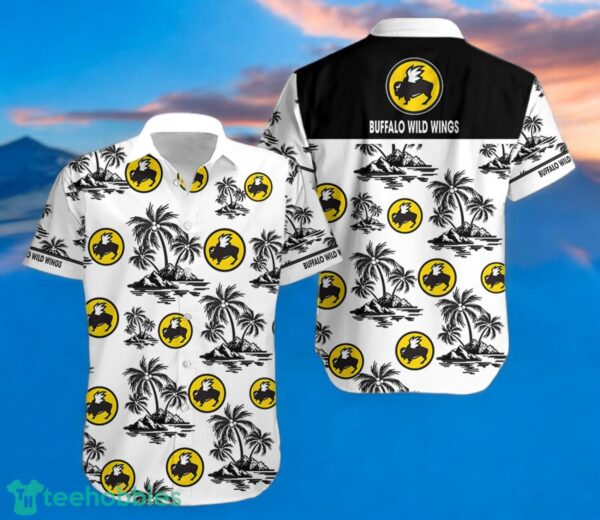 BUFFALO WILD WINGS Black Coconut Tree Pattern Beach awaiian Shirt And Shorts For Men And Women Product Photo 2