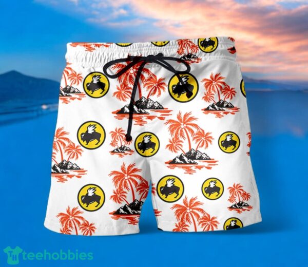 BUFFALO WILD WINGS Orange Coconut Tree Pattern Beach Hawaiian Shirt And Shorts For Men And Women Product Photo 2