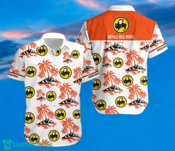 BUFFALO WILD WINGS Orange Coconut Tree Pattern Beach Hawaiian Shirt And Shorts For Men And Women Product Photo 1