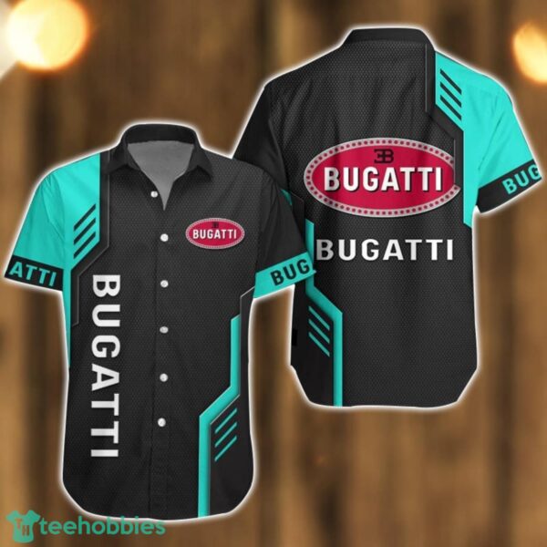 Bugatti Logo Mix Light Blue and Black Color Hawaiian Shirt For Men And Women Product Photo 1
