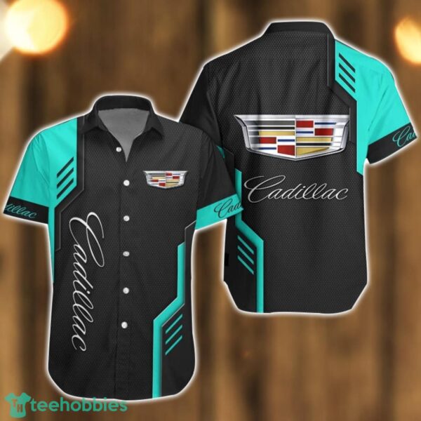 Cadillac Logo Mix Light Blue and Black Color Hawaiian Shirt For Men And Women Product Photo 1