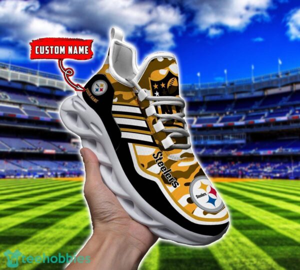 Camo Pattern Shoes Pittsburgh Steelers Max Soul Shoes Sneakers Custom Name For Men And Women Product Photo 1