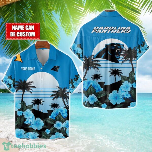 Carolina Panthers NFL Team Hawaiian Shirt And Shorts Floral Beach Pattern Custom Name Product Photo 1
