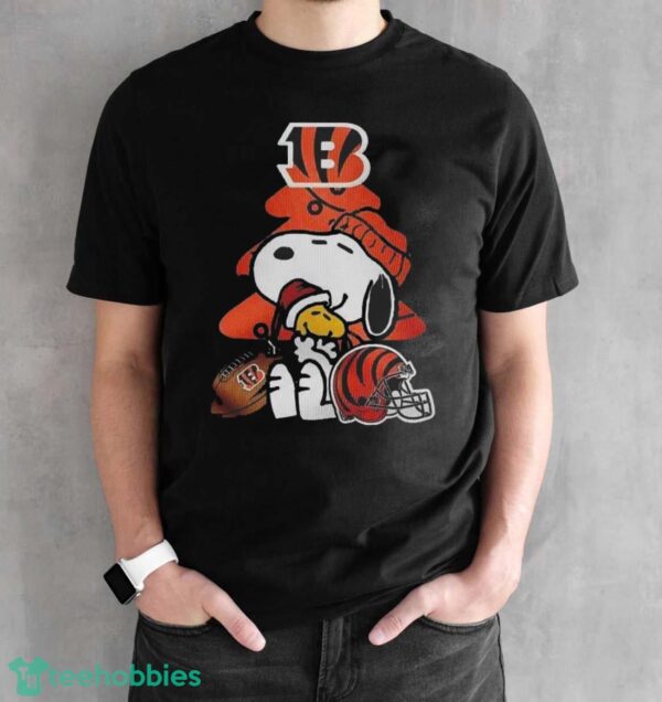Cincinnati Bengals Funny Peanuts Snoopy Woodstock Bengals Party Ugly Christmas T-Shirt - Black Unisex T-Shirt