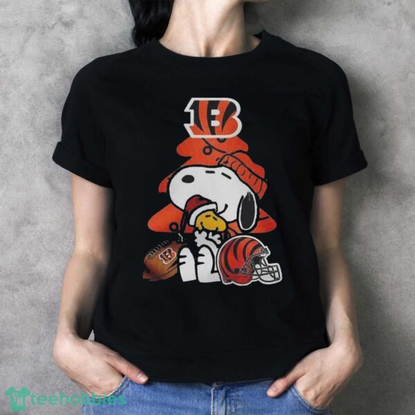 Cincinnati Bengals Funny Peanuts Snoopy Woodstock Bengals Party Ugly Christmas T-Shirt - Ladies T-Shirt