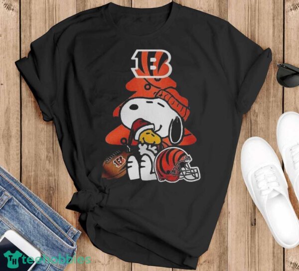 Cincinnati Bengals Funny Peanuts Snoopy Woodstock Bengals Party Ugly Christmas T-Shirt - Black T-Shirt