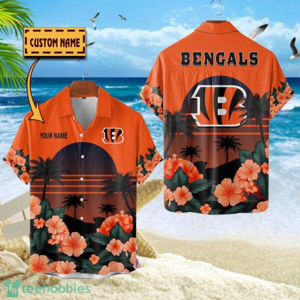 Cincinnati Bengals NFL Team Hawaiian Shirt Floral Beach Pattern Custom Name Product Photo 1