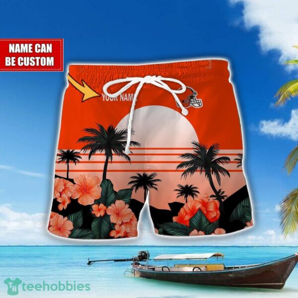 Cleveland Browns NFL Team Hawaiian Shirt And Shorts Floral Beach Pattern Custom Name Product Photo 2