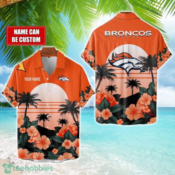 Denver Broncos NFL Team Hawaiian Shirt And Shorts Floral Beach Pattern Custom Name Product Photo 1