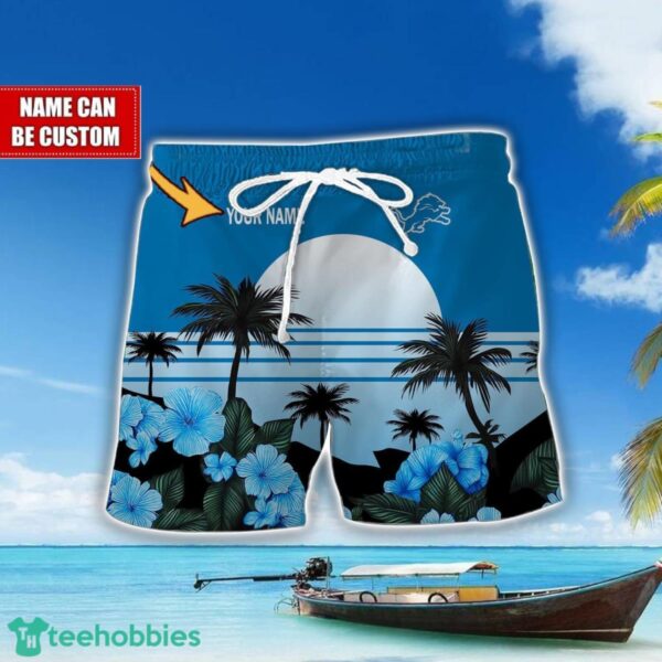 Detroit Lions NFL Team Hawaiian Shirt And Shorts Floral Beach Pattern Custom Name Product Photo 2
