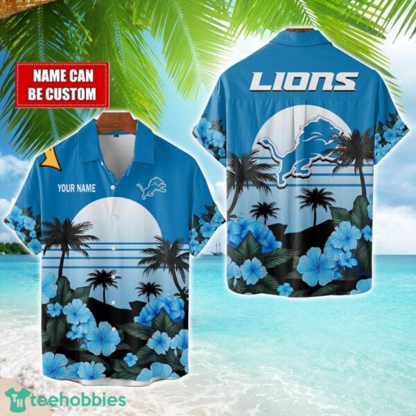 Detroit Lions NFL Team Hawaiian Shirt And Shorts Floral Beach Pattern Custom Name Product Photo 1