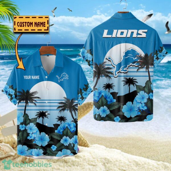 Detroit Lions NFL Team Hawaiian Shirt Floral Beach Pattern Custom Name Product Photo 1