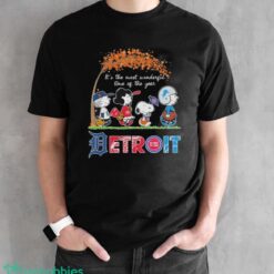 Detroit Sports Teams X Peanuts Characters It’s The Most Wonderful Time Of The Year Shirt - Black Unisex T-Shirt