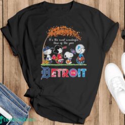 Detroit Sports Teams X Peanuts Characters It’s The Most Wonderful Time Of The Year Shirt - Black T-Shirt