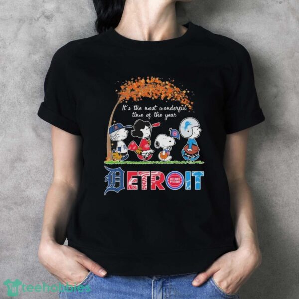 Detroit Sports Teams X Peanuts Characters It’s The Most Wonderful Time Of The Year Shirt - Ladies T-Shirt