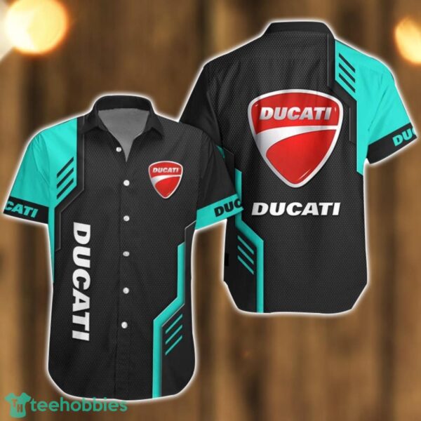 Ducati Logo Mix Light Blue and Black Color Hawaiian Shirt For Men And Women Product Photo 1
