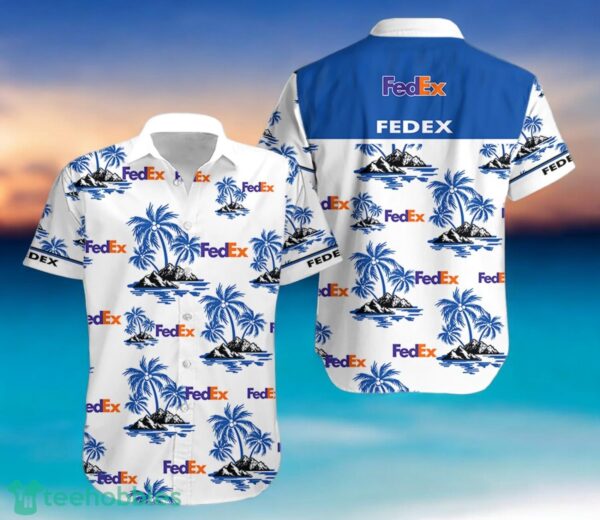 FEDEX Blue Coconut Tree Pattern Beach Hawaiian Shirt And Shorts For Men And Women Product Photo 2