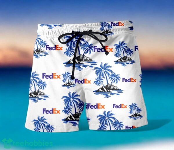 FEDEX Blue Coconut Tree Pattern Beach Hawaiian Shirt And Shorts For Men And Women Product Photo 1