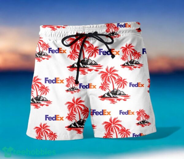 FEDEX Red Coconut Tree Pattern Beach Hawaiian Shirt And Shorts For Men And Women Product Photo 2