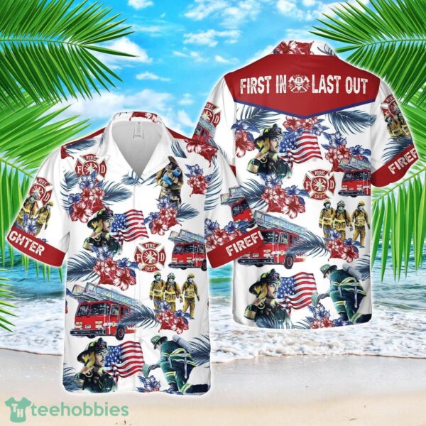 Firefighter American Flag 3D Hawaiian Shirt Beach Shirt Product Photo 1