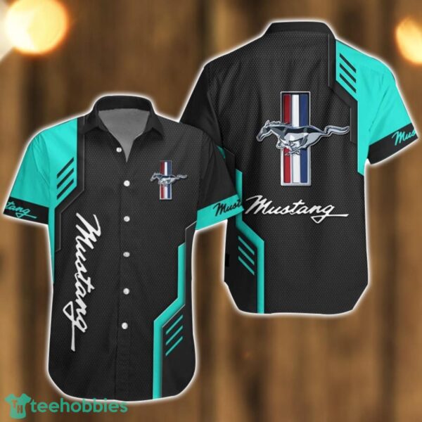 Ford-Mustang Logo Mix Light Blue and Black Color Hawaiian Shirt For Men And Women Product Photo 1