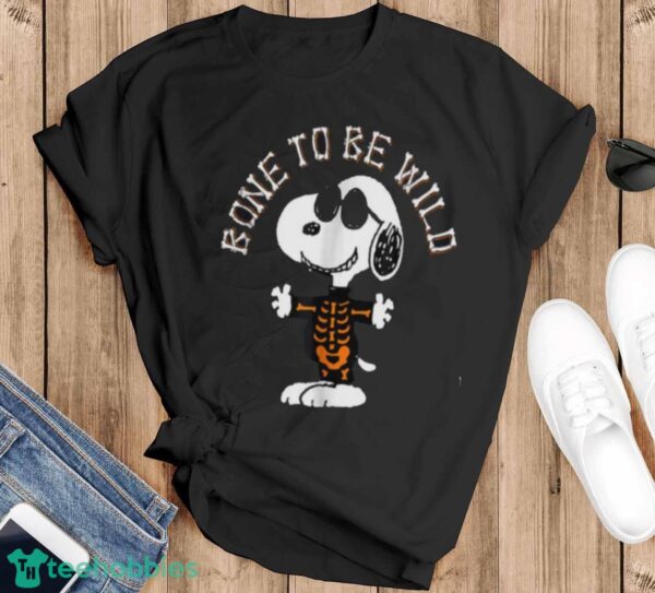 Funny Peanuts Halloween Snoopy Bone To Be Wild Shirt - Black T-Shirt