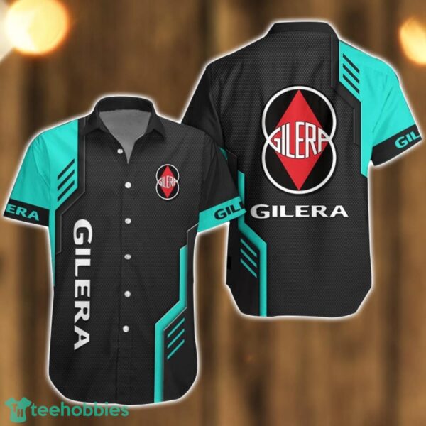 Gilera Logo Mix Light Blue and Black Color Hawaiian Shirt For Men And Women Product Photo 1