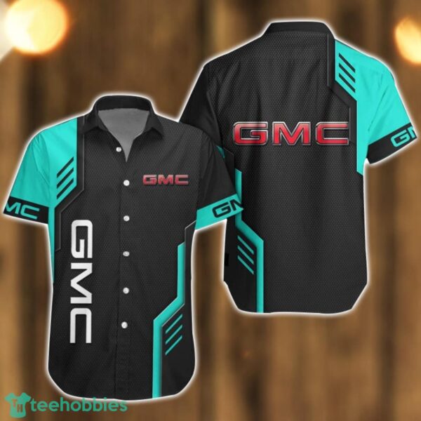 GMC Logo Mix Light Blue and Black Color Hawaiian Shirt For Men And Women Product Photo 1