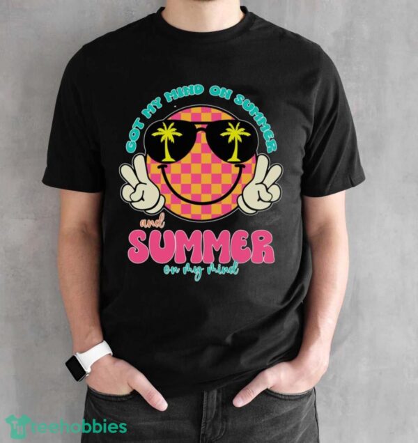 Groovy Happy Face Summer Vibes Got My Mind On Summer Teacher Shirt Product Photo 2