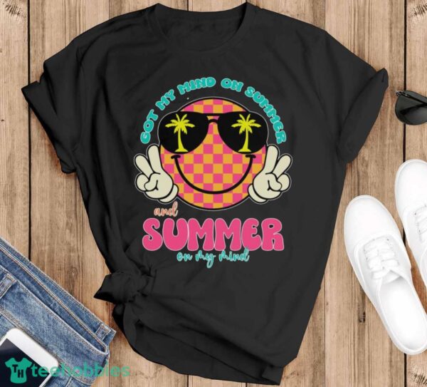 Groovy Happy Face Summer Vibes Got My Mind On Summer Teacher Shirt Product Photo 1