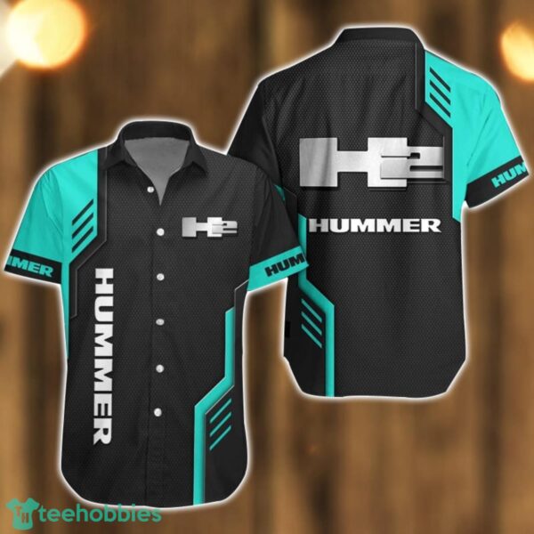 H2 Hummer Logo Mix Light Blue and Black Color Hawaiian Shirt For Men And Women Product Photo 1