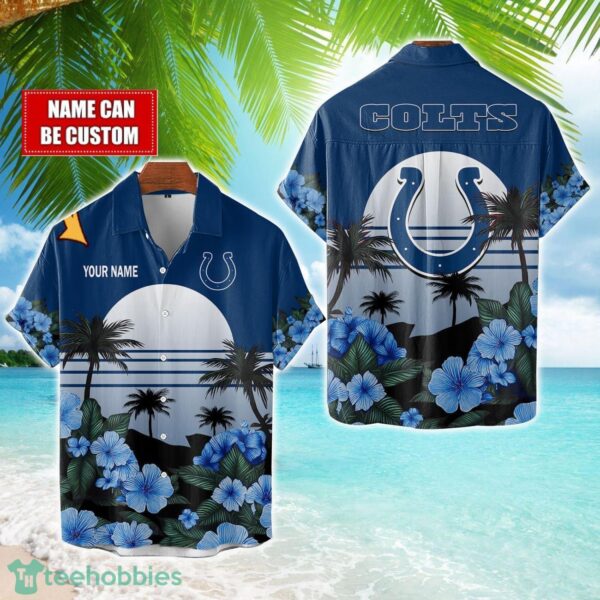 Indianapolis Colts NFL Team Hawaiian Shirt And Shorts Floral Beach Pattern Custom Name Product Photo 1