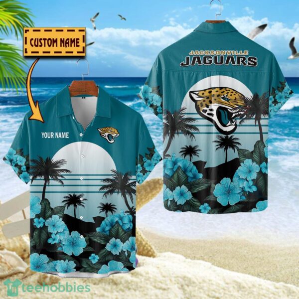 Jacksonville Jaguars NFL Team Hawaiian Shirt Floral Beach Pattern Custom Name Product Photo 1