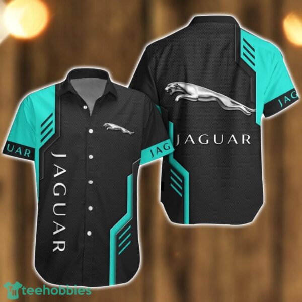 Jaguar Logo Mix Light Blue and Black Color Hawaiian Shirt For Men And Women Product Photo 1