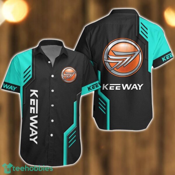 Keeway Logo Mix Light Blue and Black Color Hawaiian Shirt For Men And Women Product Photo 1