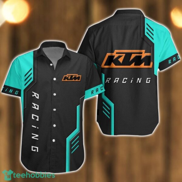 KTM Logo Mix Light Blue and Black Color Hawaiian Shirt For Men And Women Product Photo 1