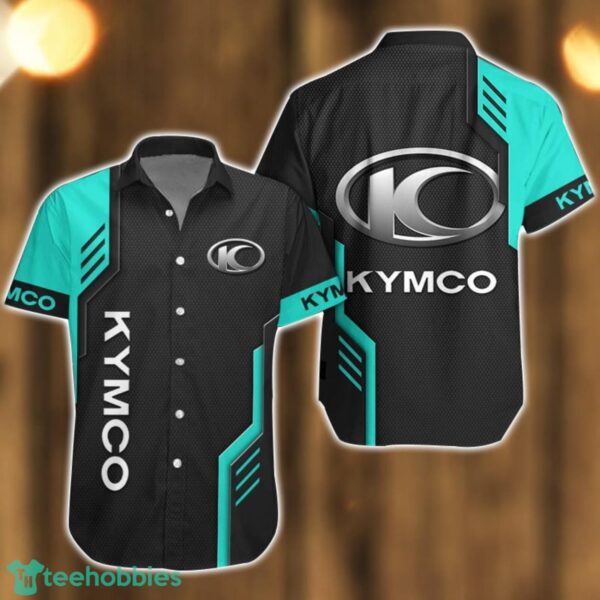 Kymco Logo Mix Light Blue and Black Color Hawaiian Shirt For Men And Women Product Photo 1